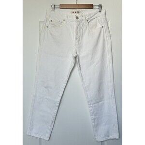 AMO Jeans Womens Size 29 Tomboy Crop White Button Fly Denim Distressed High Rise